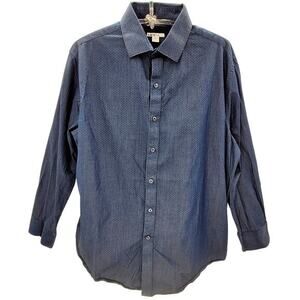 Bar 3‎ Blue White Dot Long Sleeve Button Up Mens Shirt Size Large